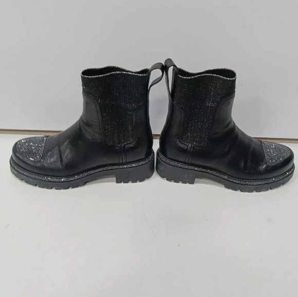 Renè Caovilla Designer Sparkly Black Chelsea Combat Rhinestone Boots US Sz 6.5 - Picture 10 of 12